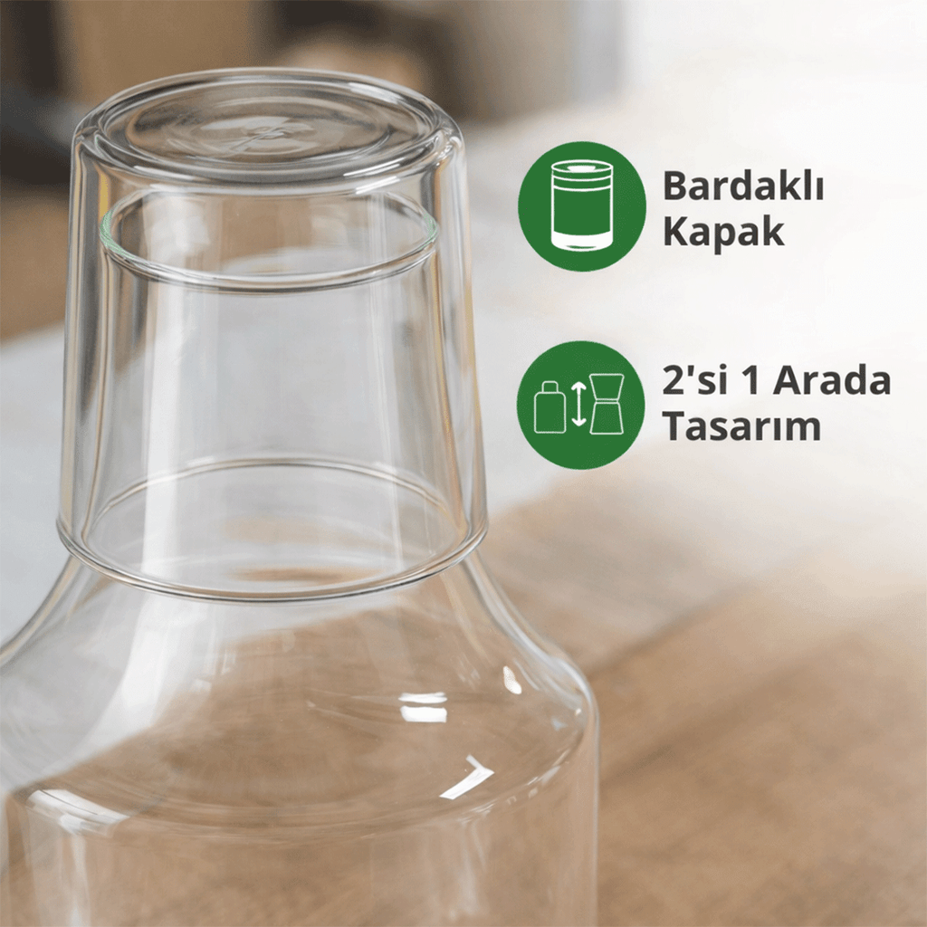 Bardaklı Borosilikat Cam Sürahi 1.75 Litre Isıya Dayanıklı Şeffaf Su ve Soğuk İçecek Sürahisi  erkugo. dekoratif, işlevsel.
