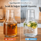 Bardaklı Borosilikat Cam Sürahi  Isıya Dayanıklı Şeffaf Su ve Soğuk İçecek Sürahisi - erkugo. dekoratif, işlevsel.