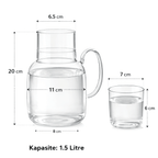 Bardaklı Borosilikat Cam Sürahi Seti – 1.5 Lt | Kulplu, Isıya Dayanıklı, Modern Tasarım - erkugo. dekoratif, işlevsel.