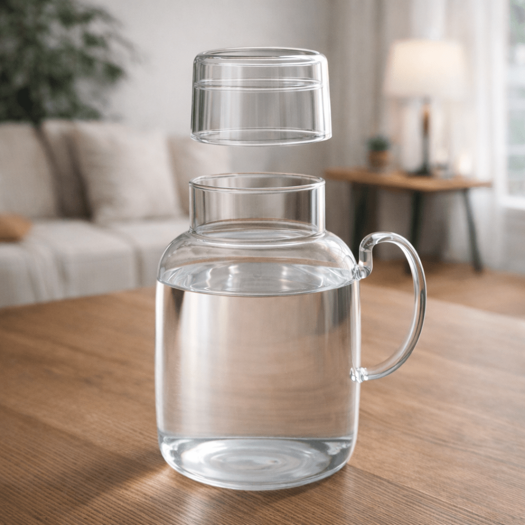 Bardaklı Borosilikat Cam Sürahi Seti – 1.5 Lt | Kulplu, Isıya Dayanıklı, Modern Tasarım - erkugo. dekoratif, işlevsel.