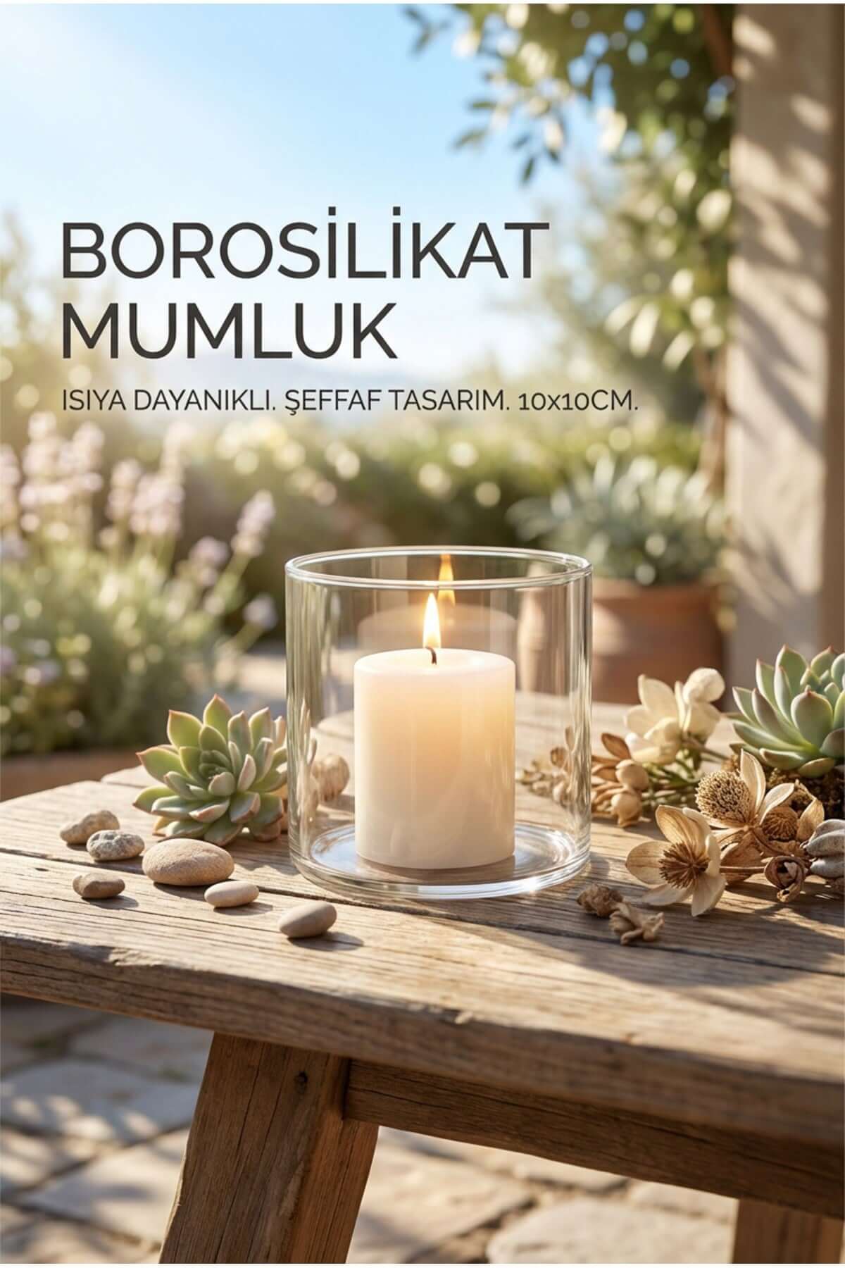 Borosilikat Cam Mumluk, 10cm x 10cm Silindir - erkugo. dekoratif, işlevsel.