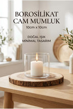 Borosilikat Cam Mumluk, 10cm x 10cm Silindir - erkugo. dekoratif, işlevsel.