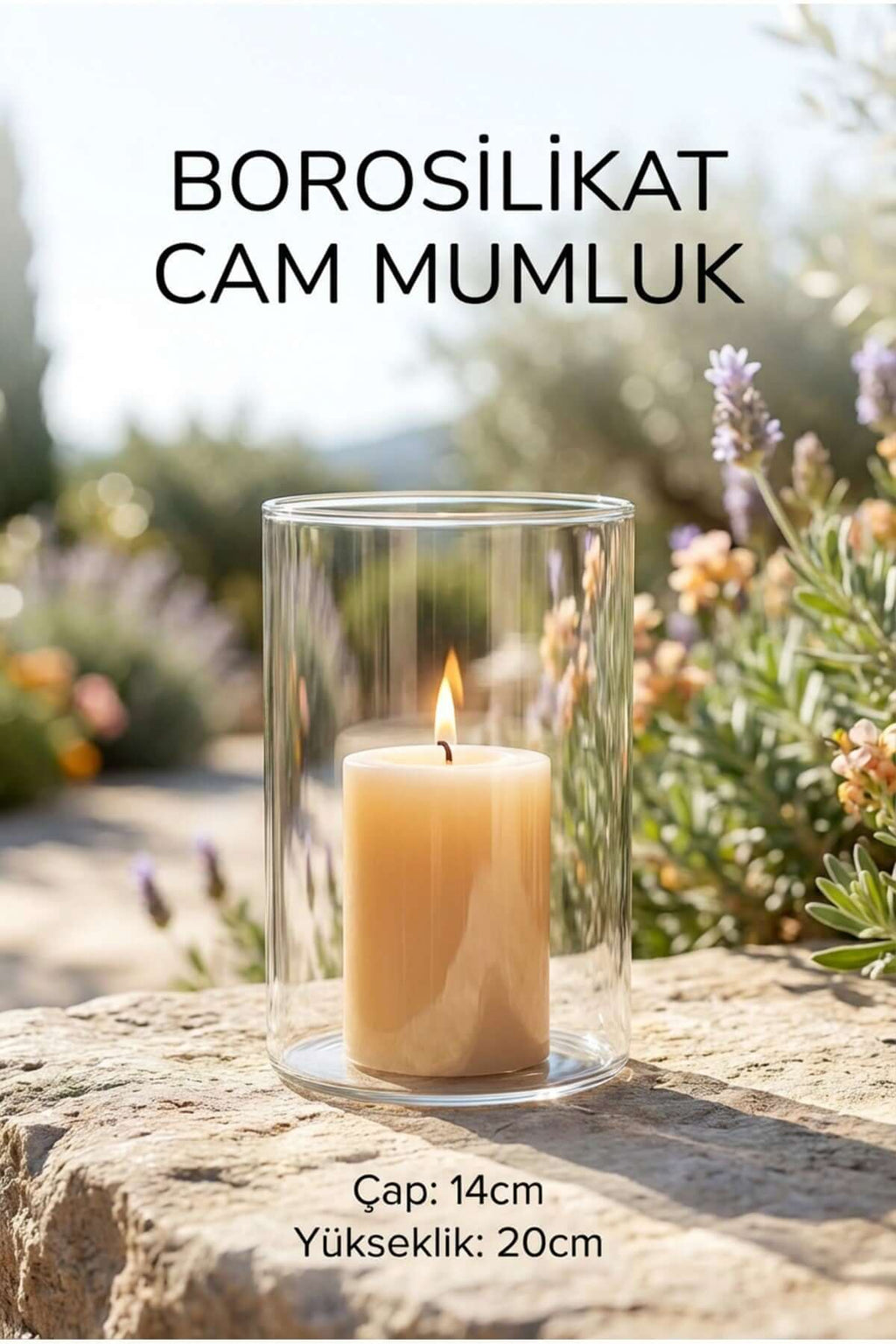 Borosilikat Cam Mumluk, 14cm x 20cm - erkugo. dekoratif, işlevsel.