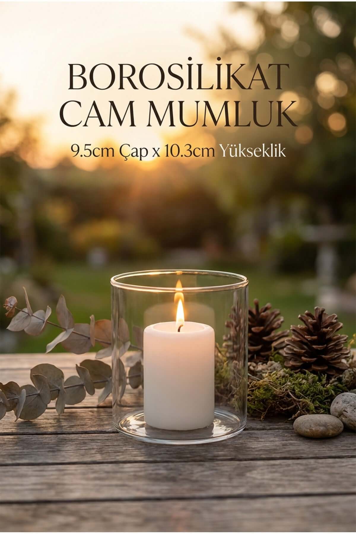 Borosilikat Cam Mumluk, 9.5cm x 10.3cm - erkugo. dekoratif, işlevsel.