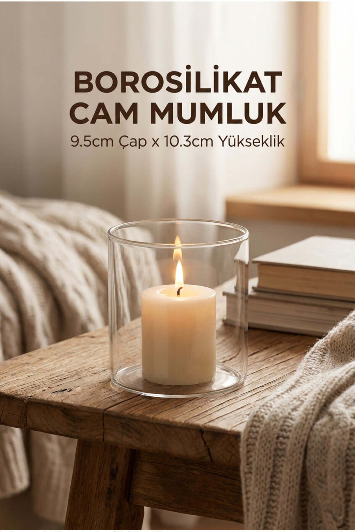 Borosilikat Cam Mumluk, 9.5cm x 10.3cm - erkugo. dekoratif, işlevsel.