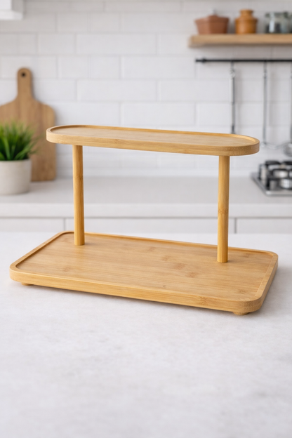 Bambu Soft 2 Katlı Çok Amaçlı Stand | Ahşap Bambu Mutfak ve Banyo Düzenleyici Raf
