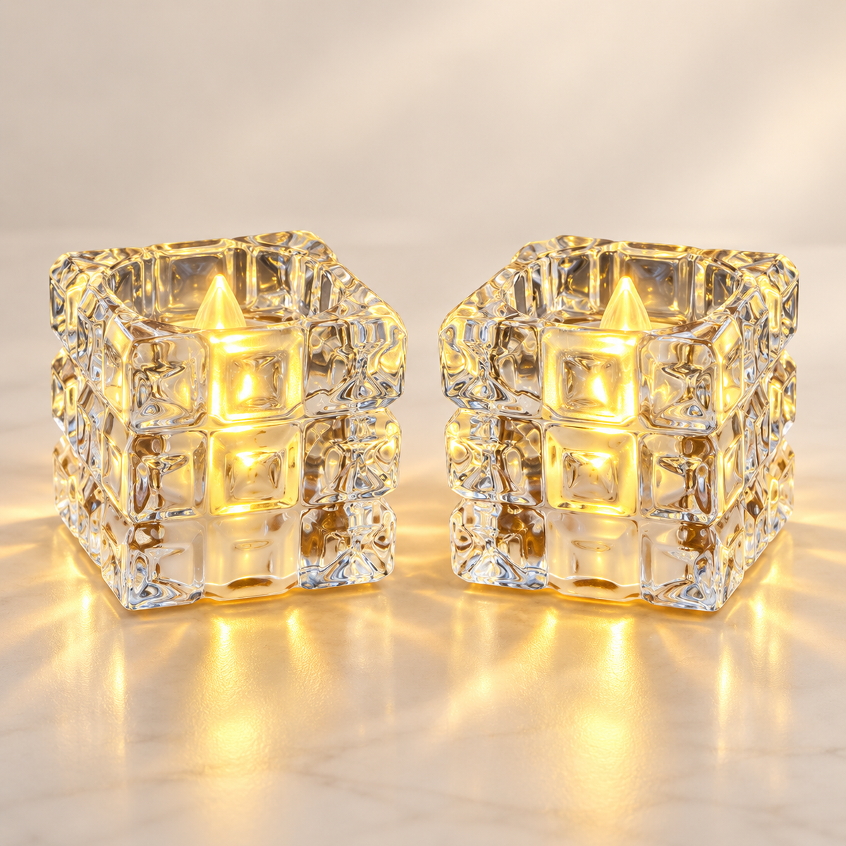 2 Adet Küp Şekilli Mini LED Mum 5 cm Pilli Dekoratif Işıklı Mum