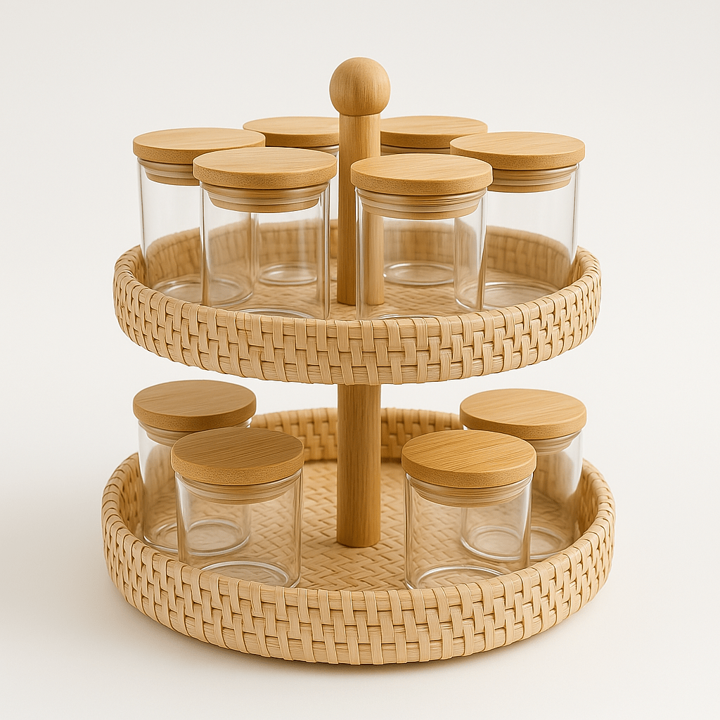 Doğal Rattan Sunum Standı, Handmade, 2 Katlı - erkugo. dekoratif, işlevsel.