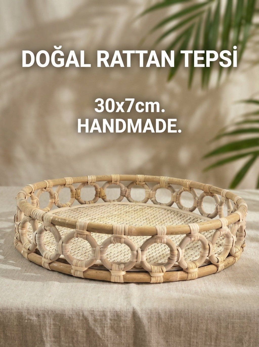 Doğal Rattan Tepsi, Sepet, 30x7cm, Handmade - erkugo. dekoratif, işlevsel.