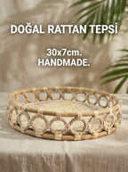 Doğal Rattan Tepsi, Sepet, 30x7cm, Handmade - erkugo. dekoratif, işlevsel.