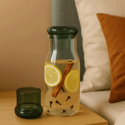 Borosilikat Cam Sürahi/Karaf 950ml Bardaklı Başucu Sürahisi