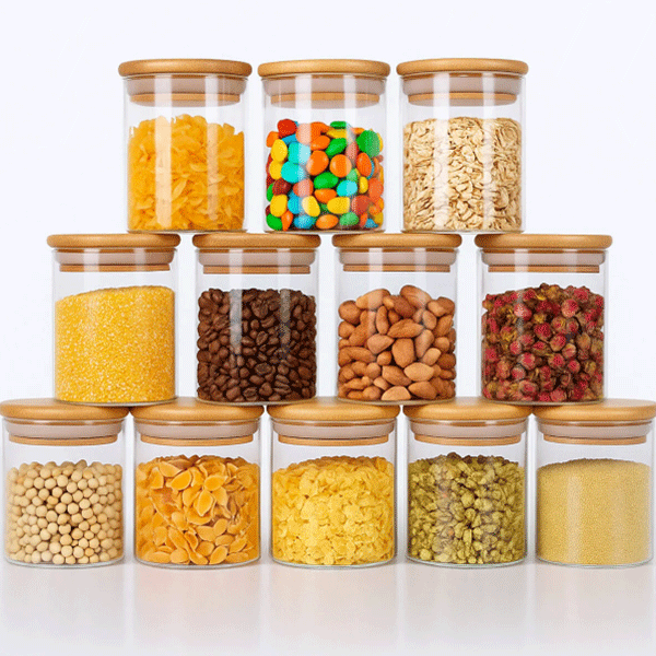 Borosilikat Baharatlık Seti, 12'li Set, Saklama Kabı, Bambu Kapak, 200ml