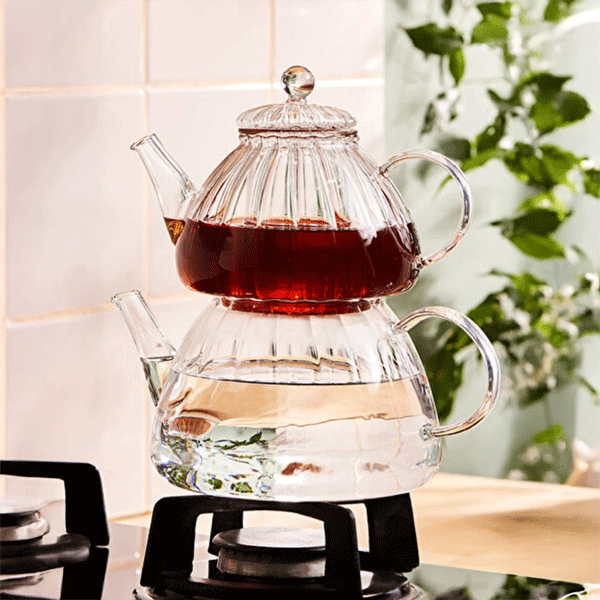 Modern 600 / 1000ml Borosilikat Cam Demlik, Isıya Dayanıklı Cam Kapaklı, Çaydanlık