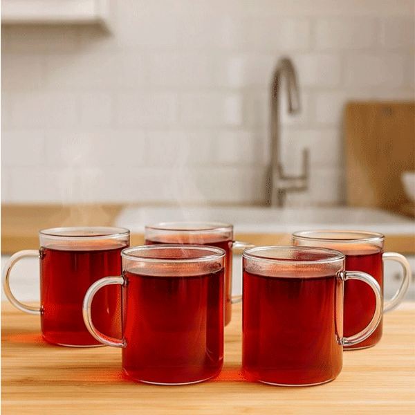 6'lı Çay Kupa Seti, Borosilikat Cam Kupa, 200 ml