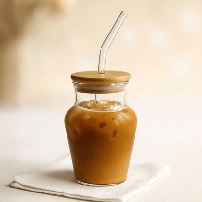 Chubby Borosilikat Cam Bardak – 500 ml - Bambu Kapaklı