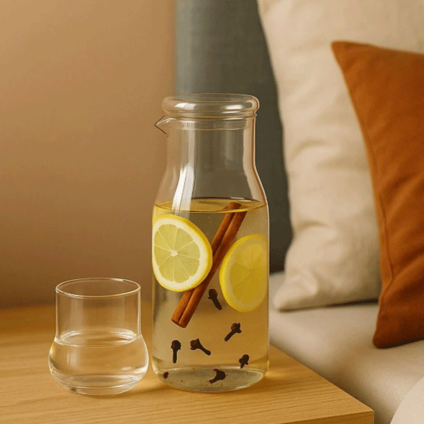 Borosilikat Cam Sürahi/Karaf 950ml Bardaklı Başucu Sürahisi