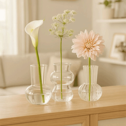 İskandinav Vazo Seti, Modern Minimal Dekoratif 3'lü Set, Isıya Dayanıklı Borosilikat Cam