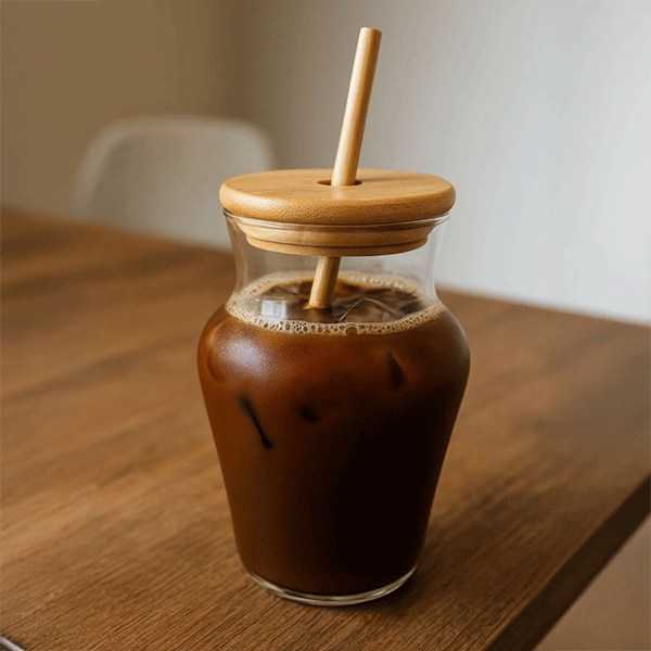 Chubby Borosilikat Cam Bardak – 500 ml - Bambu Kapaklı