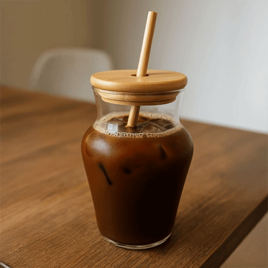 Chubby Borosilikat Cam Bardak – 500 ml - Bambu Kapaklı