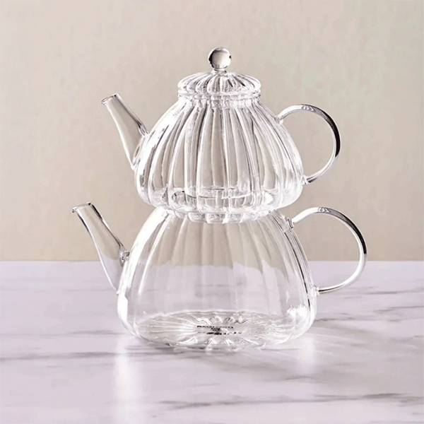 Modern 600 / 1000ml Borosilikat Cam Demlik, Isıya Dayanıklı Cam Kapaklı, Çaydanlık