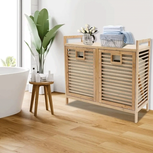 Bambu 2 Bölmeli Kirli Sepeti, Bambu Çamaşır Sepeti (78X72X30CM)