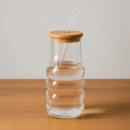 Bambu Kapaklı Motivasyon Cam Bardak / Suluk, 900 ml, Pipet Hediyeli