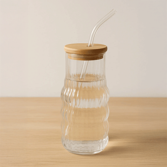 Bambu Kapaklı Motivasyon Cam Bardak / Suluk, 900 ml, Pipet Hediyeli