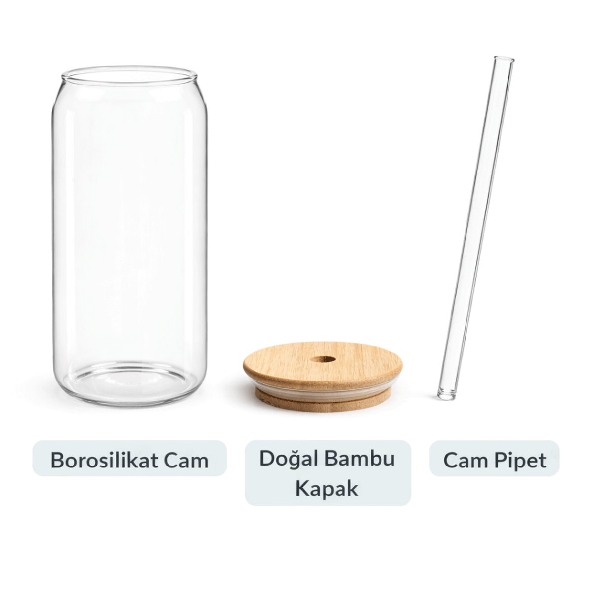 600 ml Bambu Kapaklı Pipetli Borosilikat Sunum Bardağı, Kahve Bardağı, Isı Dayanıklı Bardak Coollime