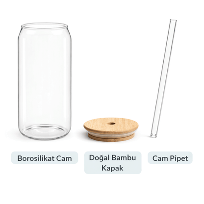 600 ml Bambu Kapaklı Pipetli Borosilikat Sunum Bardağı, Kahve Bardağı, Isı Dayanıklı Bardak Coollime