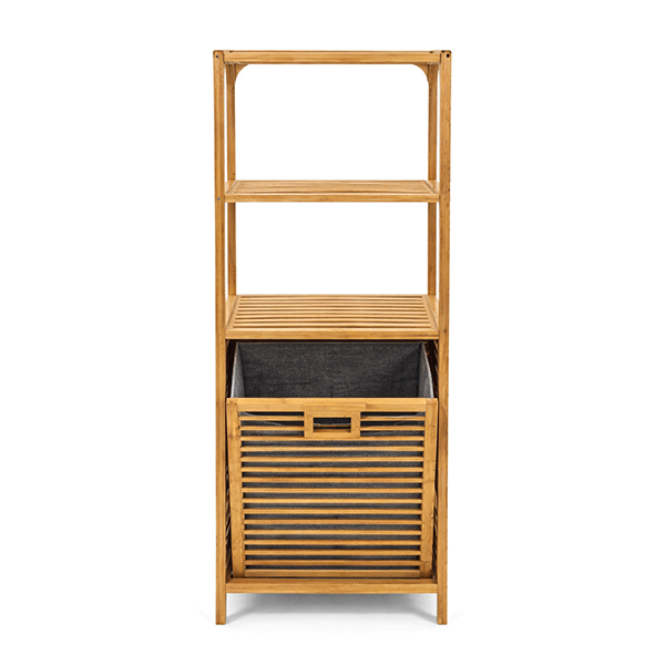 Bambu Kirli Sepetli Dolap – 3 Katlı Banyo Dolabı & Çamaşır Sepeti (98 x 39 x 22 cm)