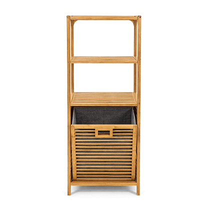 Bambu Kirli Sepetli Dolap – 3 Katlı Banyo Dolabı & Çamaşır Sepeti (98 x 39 x 22 cm)
