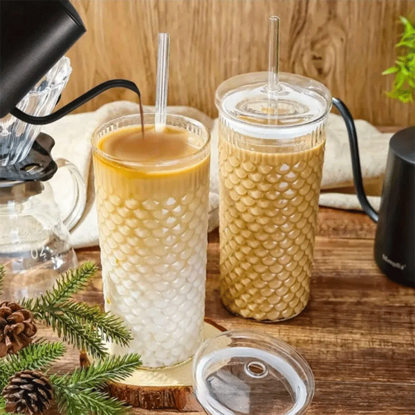 Squama Cam Kapaklı Borosilikat Soğuk Kahve Bardağı – 650 ml