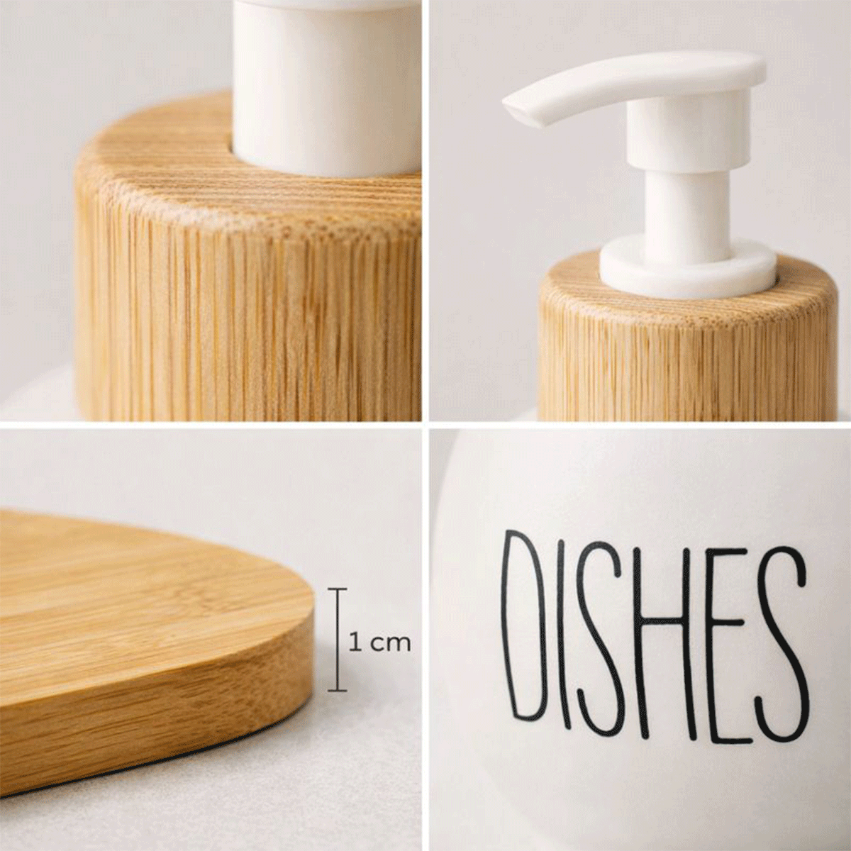 Bambu Stantlı Top Model Cam Sabunluk, Hands & Dishes 500 ml Sıvı Sabunluk Seti