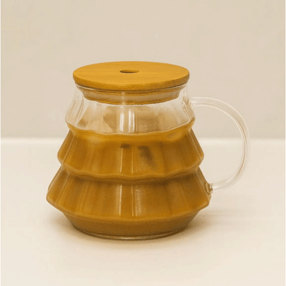 Çam Ağacı Model Borosilikat Cam Bardak, 400 ml Kulplu Cam Kupa, Pipet Hediyeli