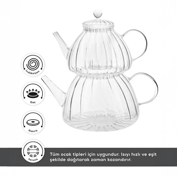 Modern 600 / 1000ml Borosilikat Cam Demlik, Isıya Dayanıklı Cam Kapaklı, Çaydanlık