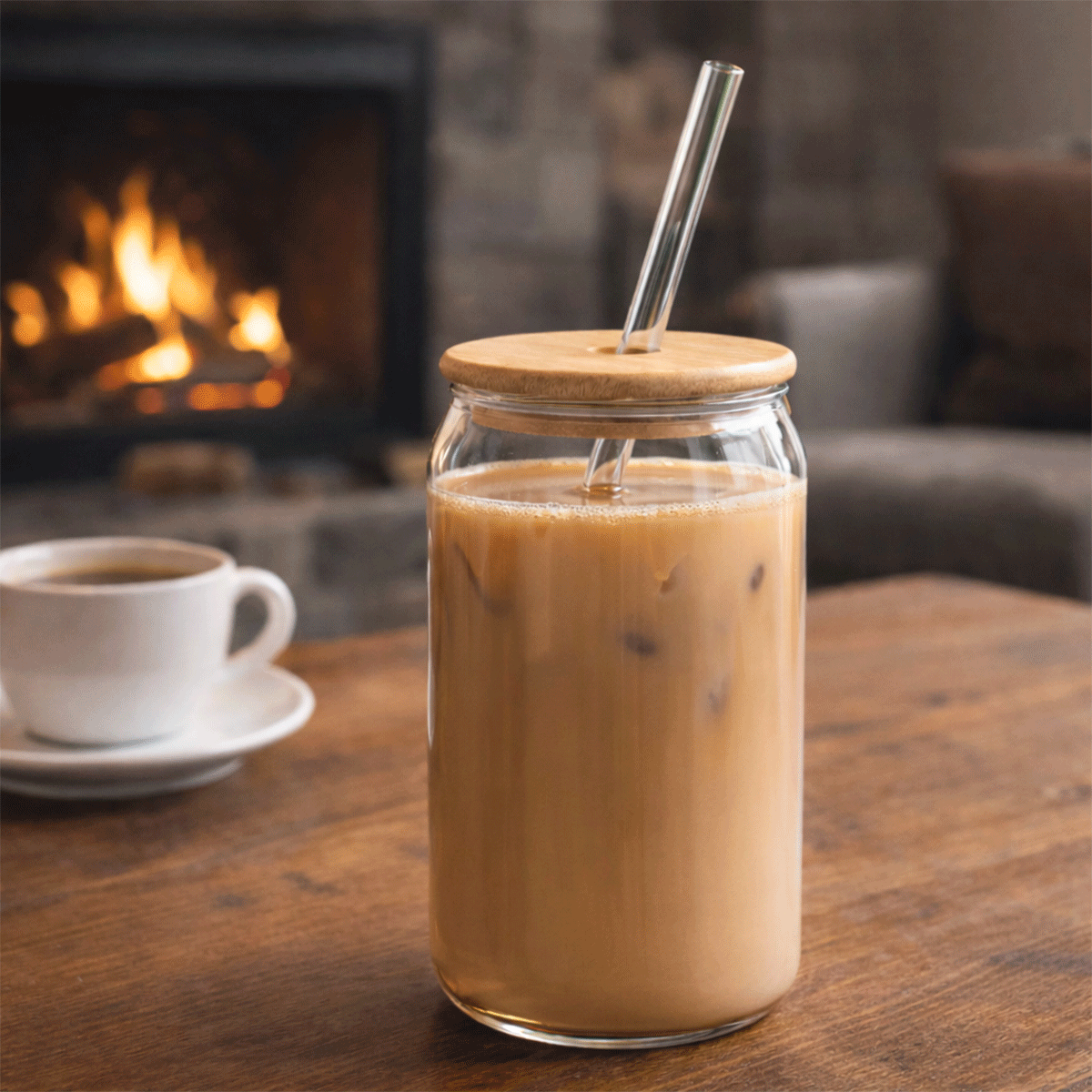 600 ml Bambu Kapaklı Pipetli Borosilikat Sunum Bardağı, Kahve Bardağı, Isı Dayanıklı Bardak Coollime