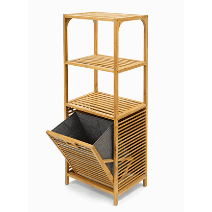 Bambu Kirli Sepetli Dolap – 3 Katlı Banyo Dolabı & Çamaşır Sepeti (98 x 39 x 22 cm)