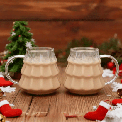 Çam Ağacı Model Borosilikat Cam Bardak, 400 ml Kulplu Cam Kupa, Pipet Hediyeli