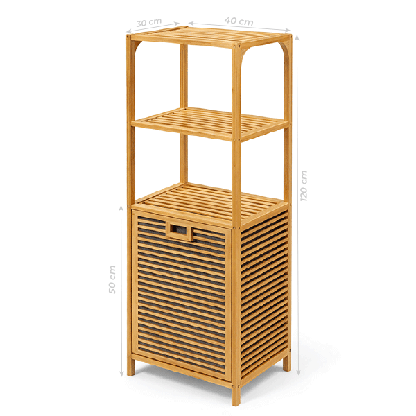 Bambu Kirli Sepetli Dolap – 3 Katlı Banyo Dolabı & Çamaşır Sepeti (98 x 39 x 22 cm)