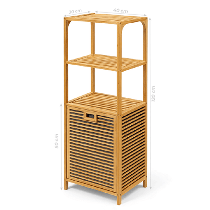 Bambu Kirli Sepetli Dolap – 3 Katlı Banyo Dolabı & Çamaşır Sepeti (98 x 39 x 22 cm)