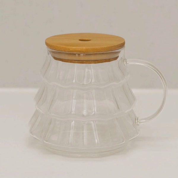 Çam Ağacı Model Borosilikat Cam Bardak, 400 ml Kulplu Cam Kupa, Pipet Hediyeli