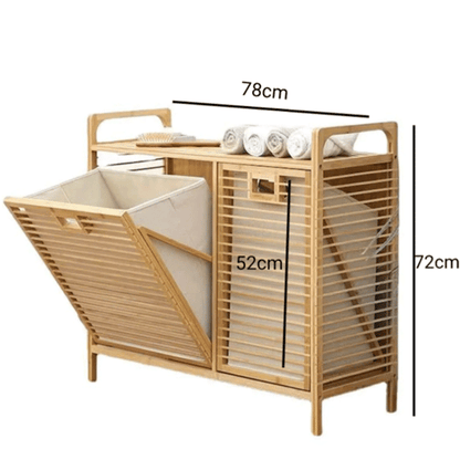 Bambu 2 Bölmeli Kirli Sepeti, Bambu Çamaşır Sepeti (78X72X30CM)