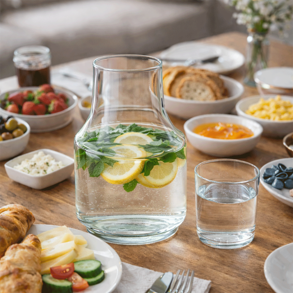 Bardaklı Borosilikat Cam Sürahi 1.75 Litre | Isıya Dayanıklı Şeffaf Su ve Soğuk İçecek Sürahisi