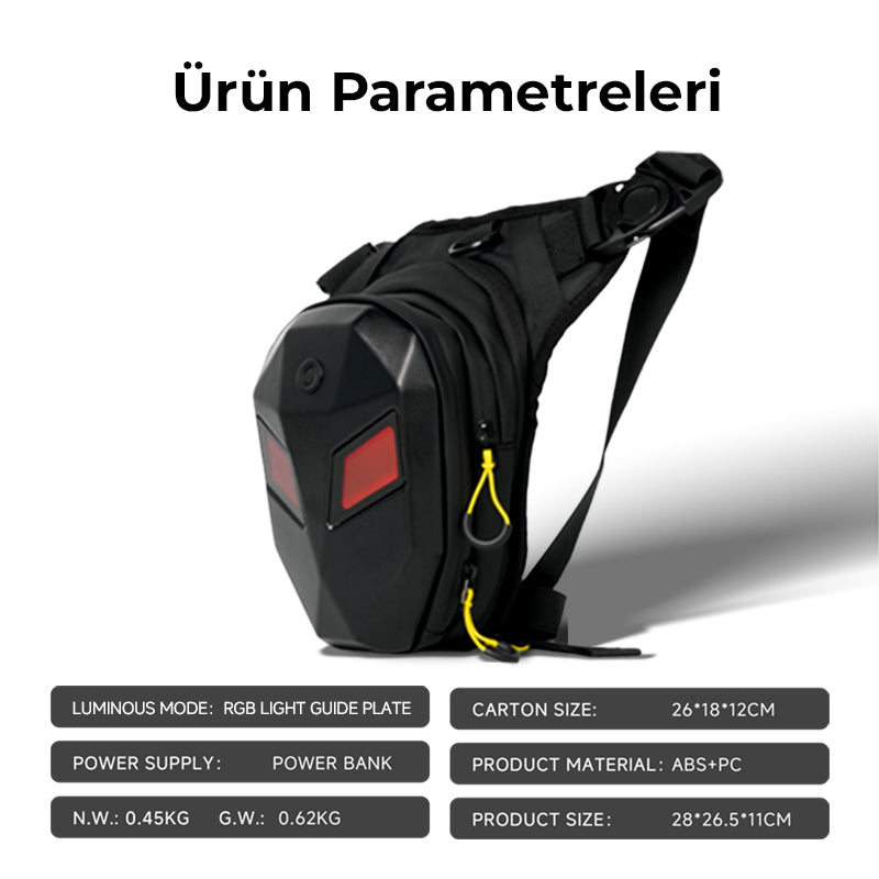 Çift LED Ekranlı Mini Bacak Çantası – Göz Tasarımlı, Ayarlanabilir Askılı, Unisex Teknolojik Çanta
