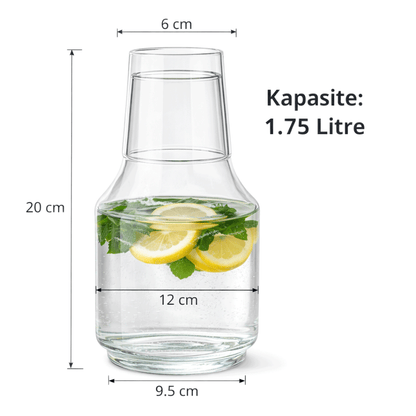 Bardaklı Borosilikat Cam Sürahi 1.75 Litre | Isıya Dayanıklı Şeffaf Su ve Soğuk İçecek Sürahisi