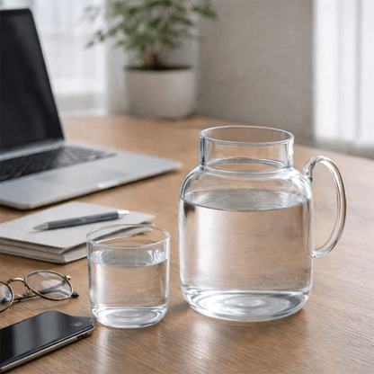 Bardaklı Borosilikat Cam Sürahi Seti – 1.5 Lt | Kulplu, Isıya Dayanıklı, Modern Tasarım