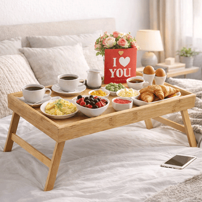 Kulpsuz Ayaklı Tepsi 50x30 CM – Katlanır Ayaklı Bambu Yatak Keyif Tepsisi