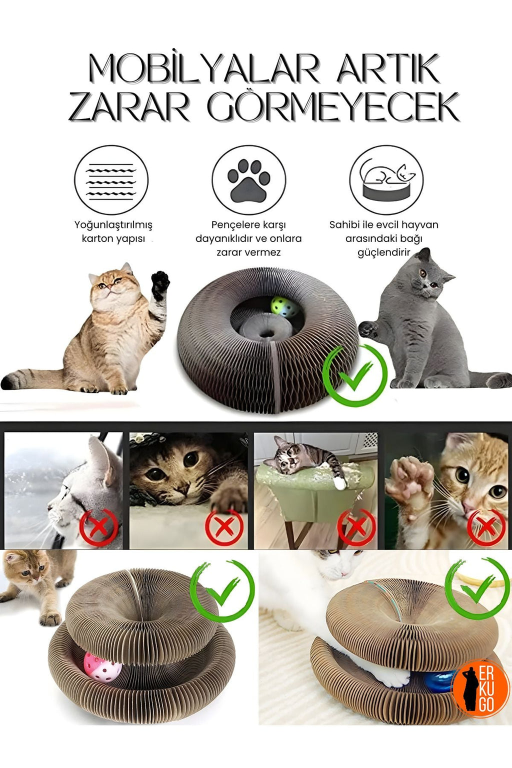 Kedi Tırmalama Oyuncağı – Sihirli Akordeon Kedi Oyuncağı, Çıngıraklı Tırmalama Panosu - erkugo. dekoratif, işlevsel.