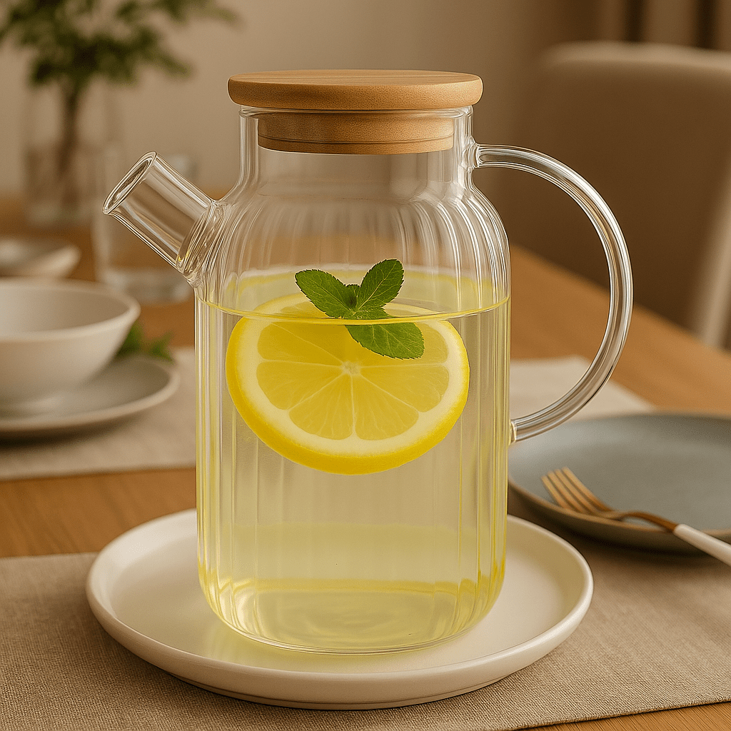 Lemonade Cam Sürahi, Demlik, Borosilikat, Süzgeçli - erkugo. dekoratif, işlevsel.