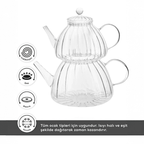 Modern Borosilikat Isıya Dayanıklı Cam Çaydanlık Takımı 600 ml + 1000 ml - erkugo. dekoratif, işlevsel.